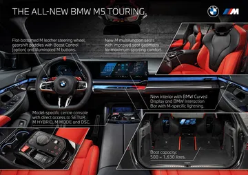 Cabina BMW M5 Touring con acabados de lujo y tecnología de vanguardia.