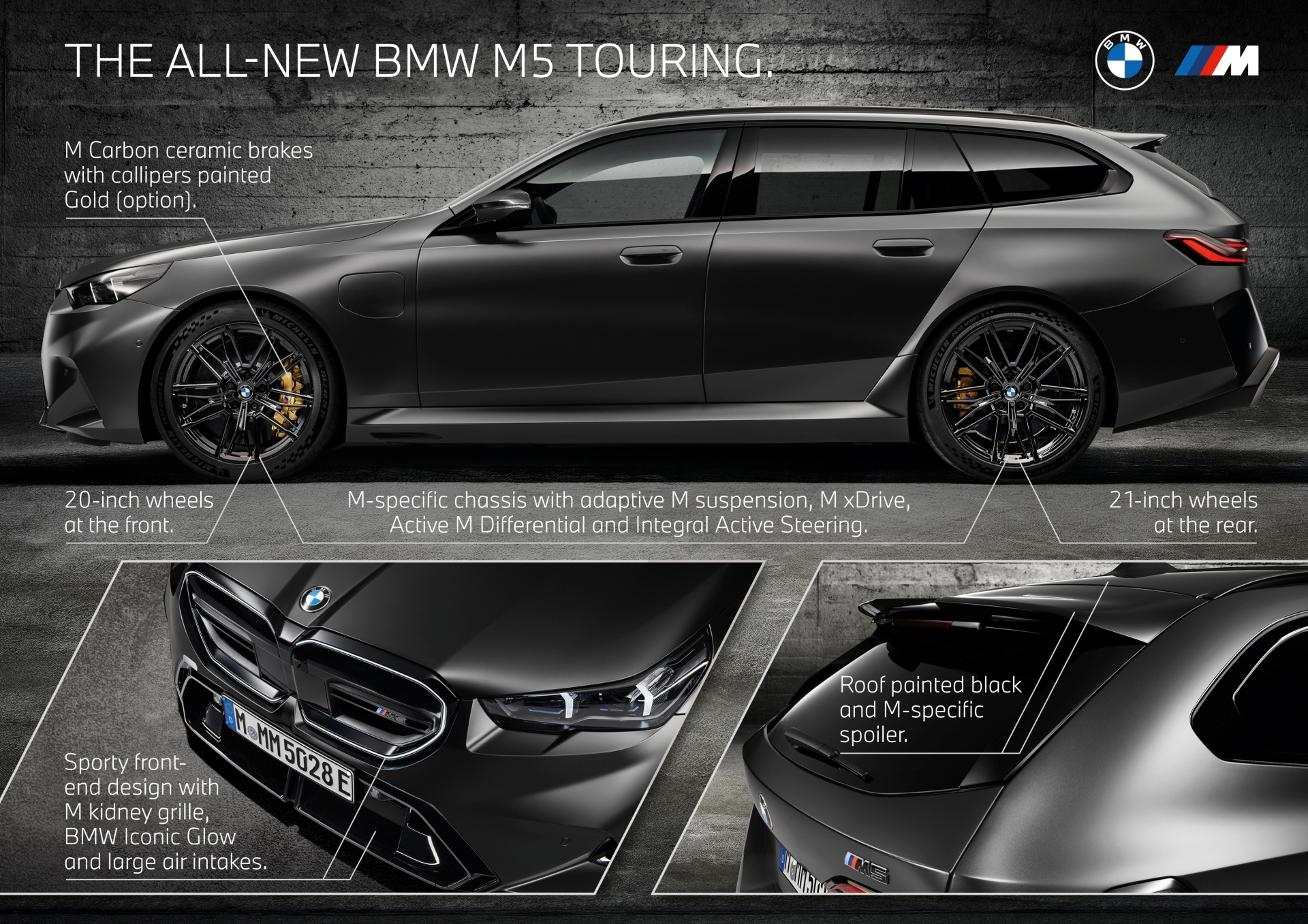 Vista lateral BMW M5 Touring 2025, equilibrio perfecto entre deportividad y funcionalidad.