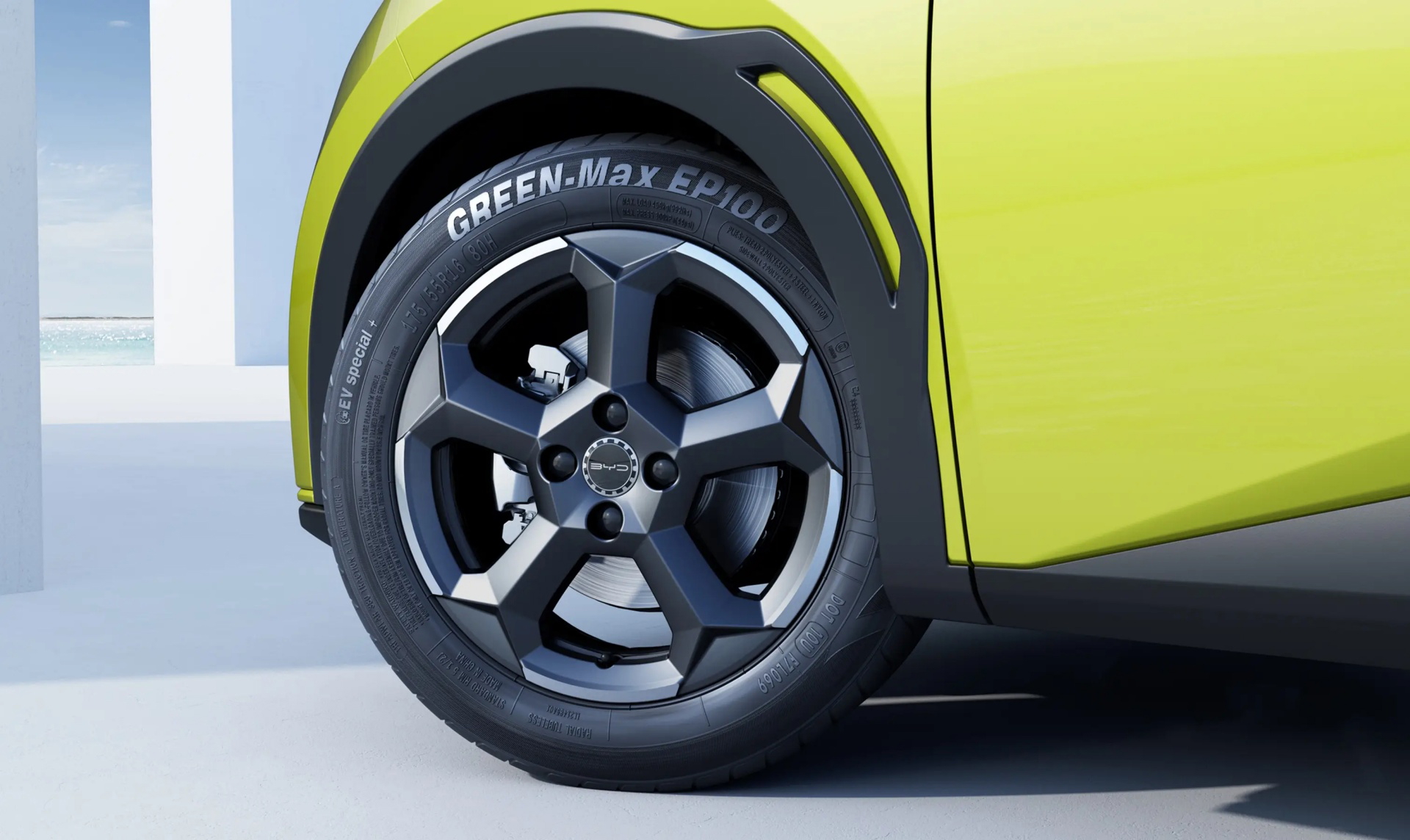 Vista parcial del imponente diseño de la llanta del BYD Seagull 2024.