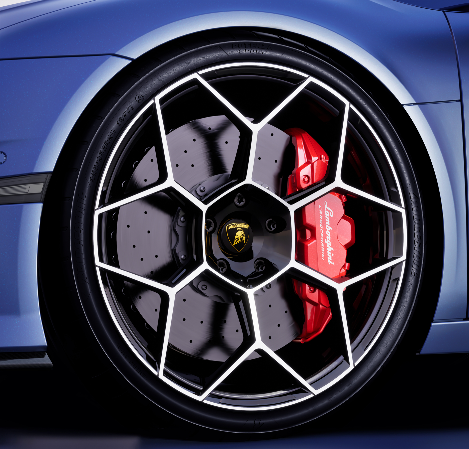 Rueda emblemática de Lamborghini en acabado Blu Marinus