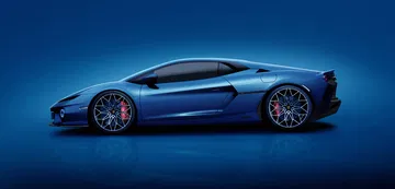 Vista lateral del Lamborghini Temerario, en tono Blu Marinus.