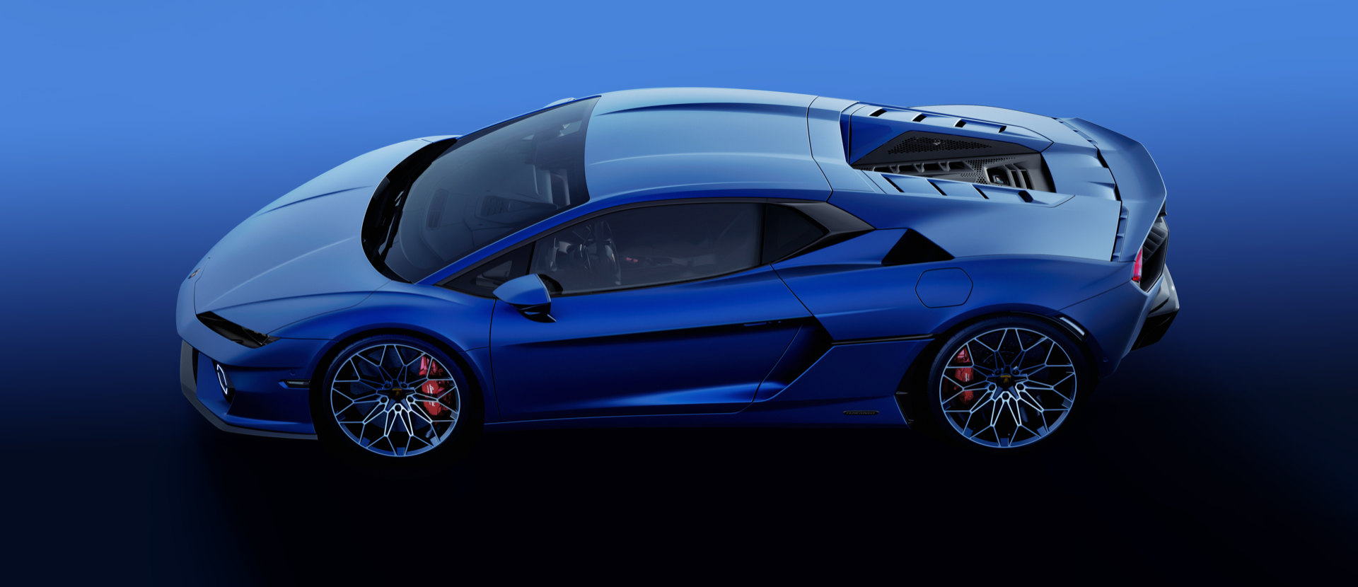 Vista lateral del Lamborghini Temerario 2024 en azul Blu Marinus