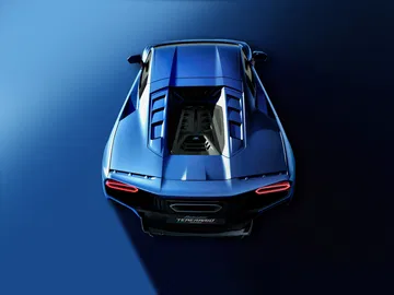 Vista aérea del Lamborghini Temerario 2024 en color Blu Marinus. Vista aérea del Lamborghini Temerario 2024 en color Blu Marinus.