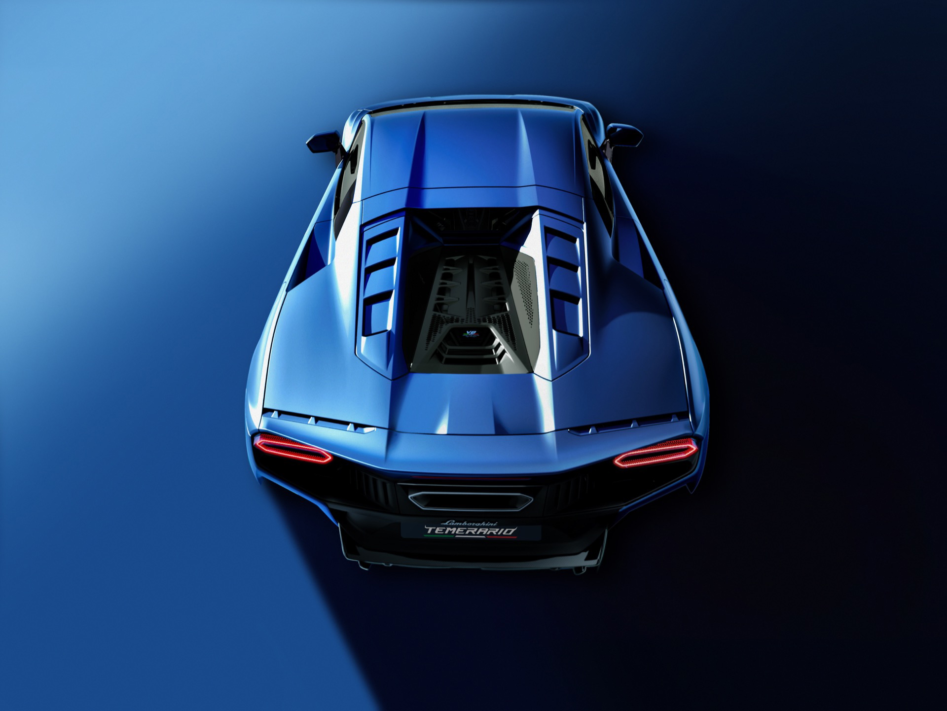 Vista aérea del Lamborghini Temerario 2024 en color Blu Marinus.