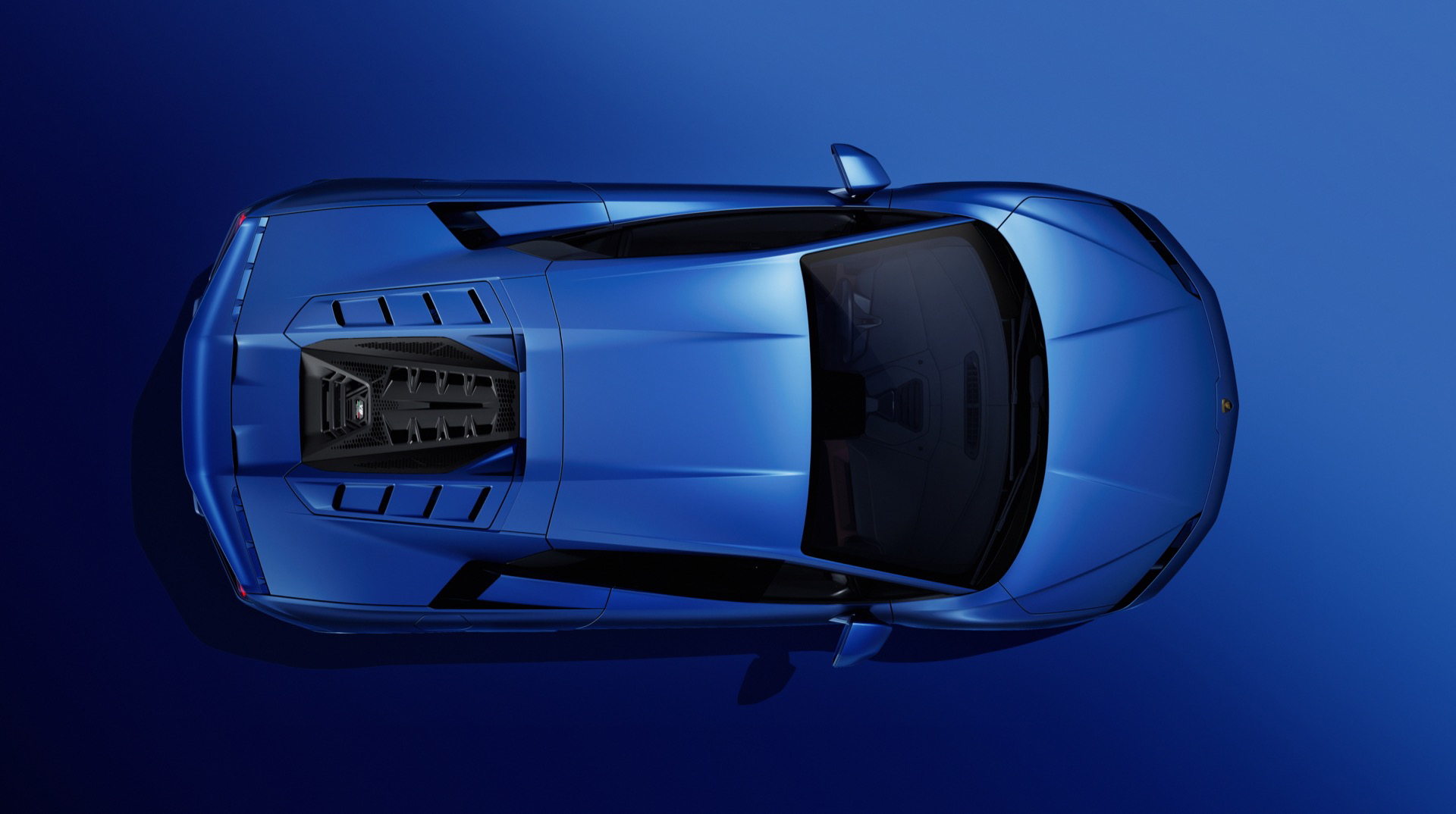 Vista aérea del Lamborghini Temerario, resaltando su diseño en Blu Marinus.