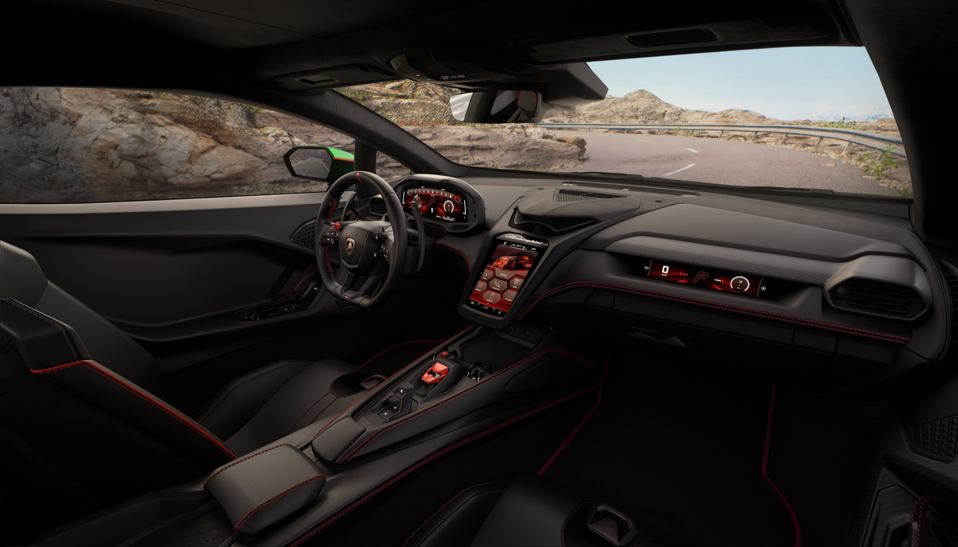 Vista del opulento habitáculo del Lamborghini Temerario, conjugando lujo y deportividad.