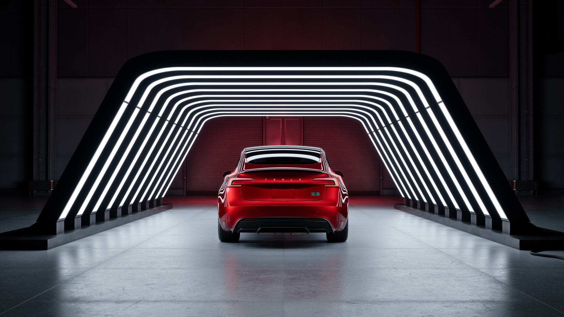 Vista trasera del Tesla Model 3 Performance destacando su diseño y faros característicos.