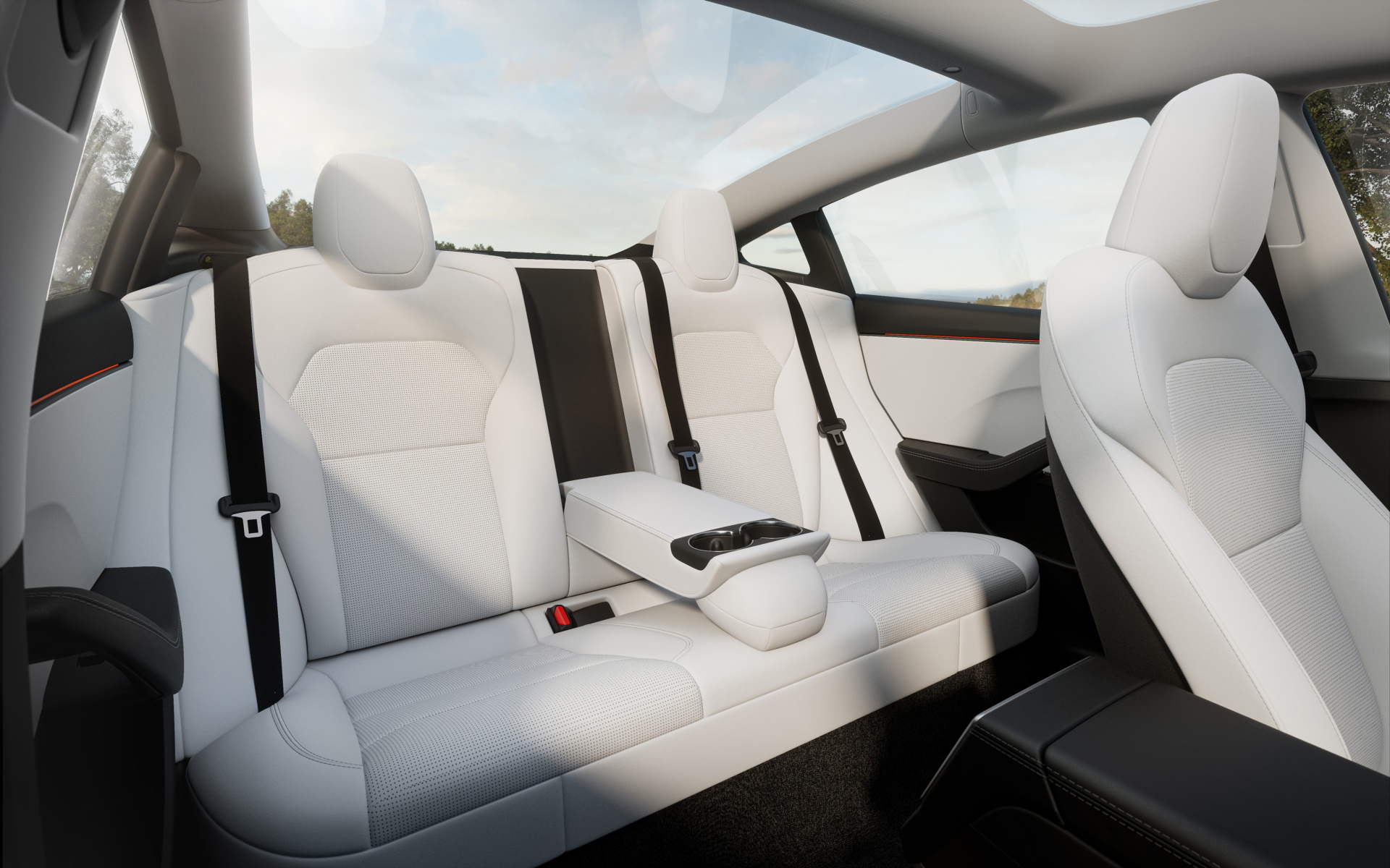 Vista interior del Tesla Model 3 mostrando el diseño minimalista y los asientos de lujo
