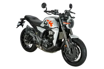 Vista lateral de la Zontes GK350, scrambler con estética cyberpunk y 38 CV.