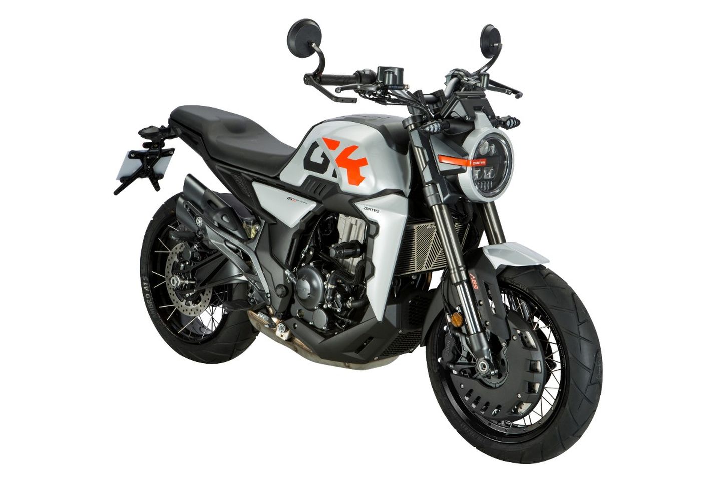 Vista lateral de la Zontes GK350, scrambler con estética cyberpunk y 38 CV.