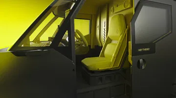 Vista interior de la Renault Estafette Concept, con asientos en tono amarillo.