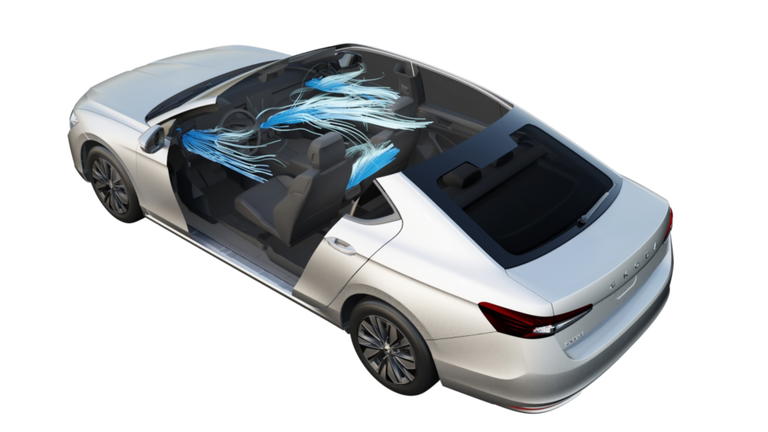Vista lateral del Skoda Superb destacando su dise&ntilde;o aerodin&aacute;mico.