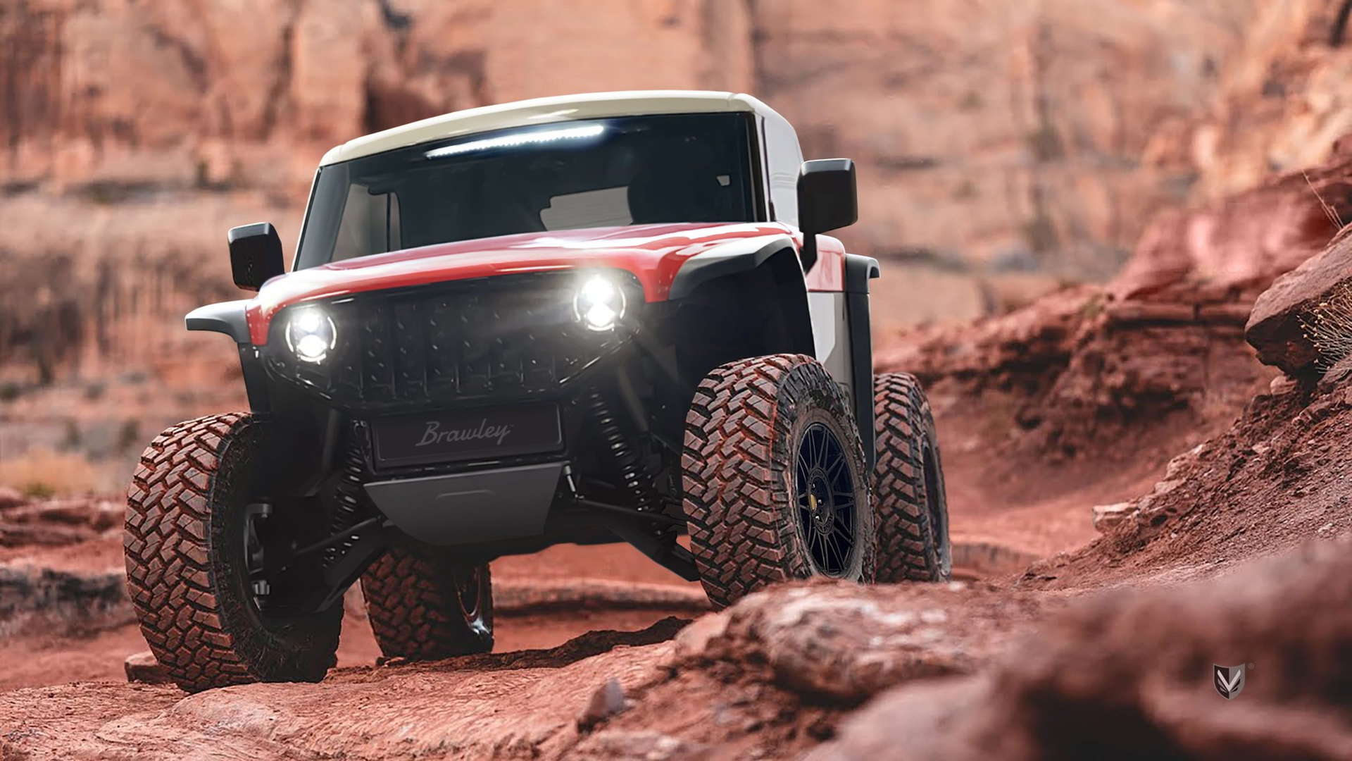 Vista frontal de un todoterreno compacto con gran capacidad off-road