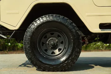 Rueda robusta y neumáticos preparados para terrenos agrestes.