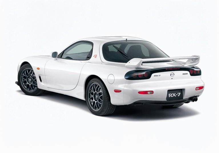 Vista lateral del ic&oacute;nico Mazda RX-7, con su silueta deportiva caracter&iacute;stica.