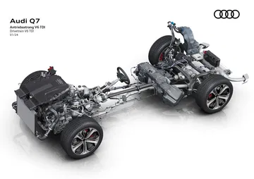 Vista mecánica del corazón diésel V6 del Audi Q7, promete eficiencia y robustez.