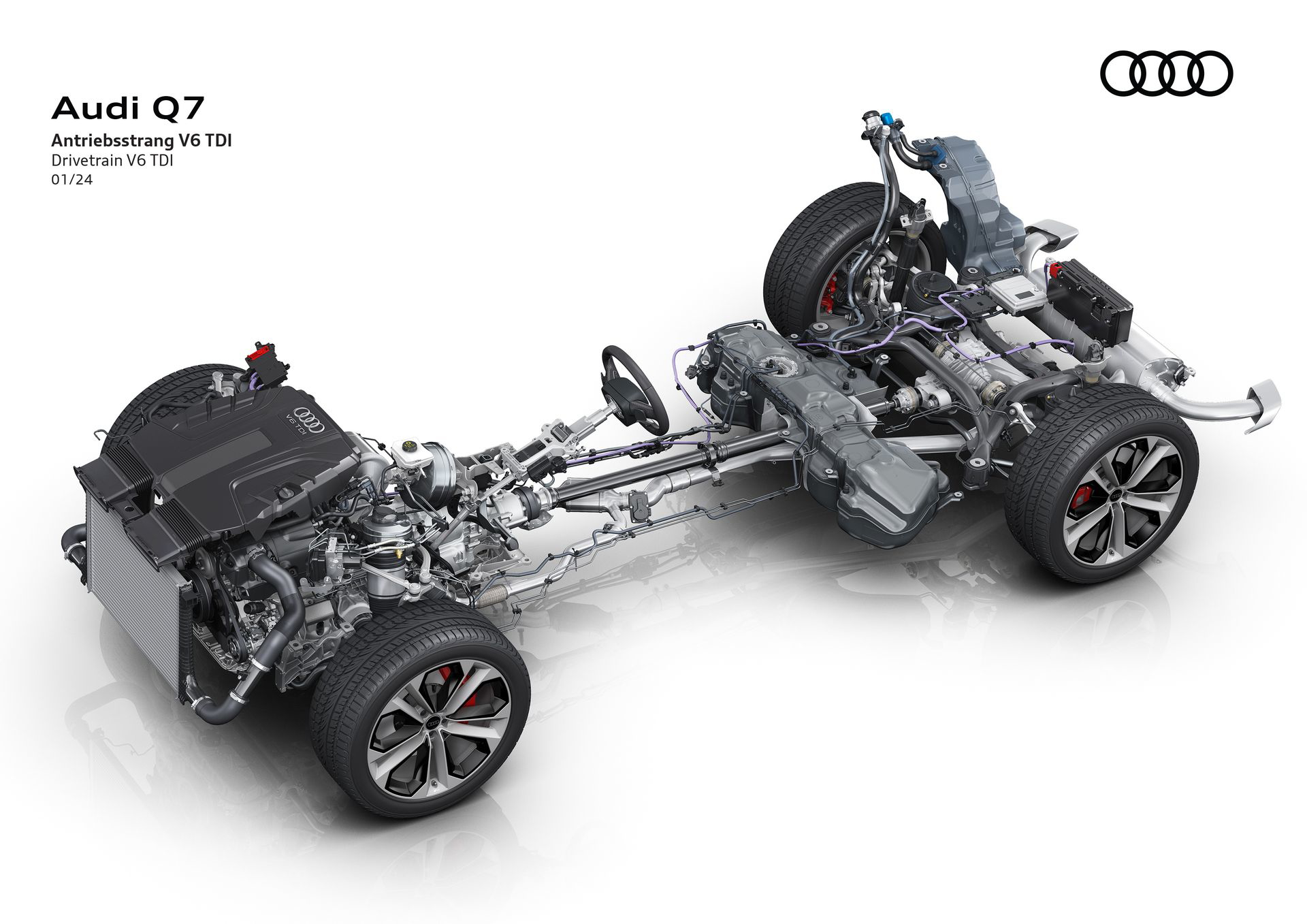 Vista mecánica del corazón diésel V6 del Audi Q7, promete eficiencia y robustez.