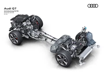 Vista lateral del motor V6 diésel del Audi Q7, potencia y eficiencia.