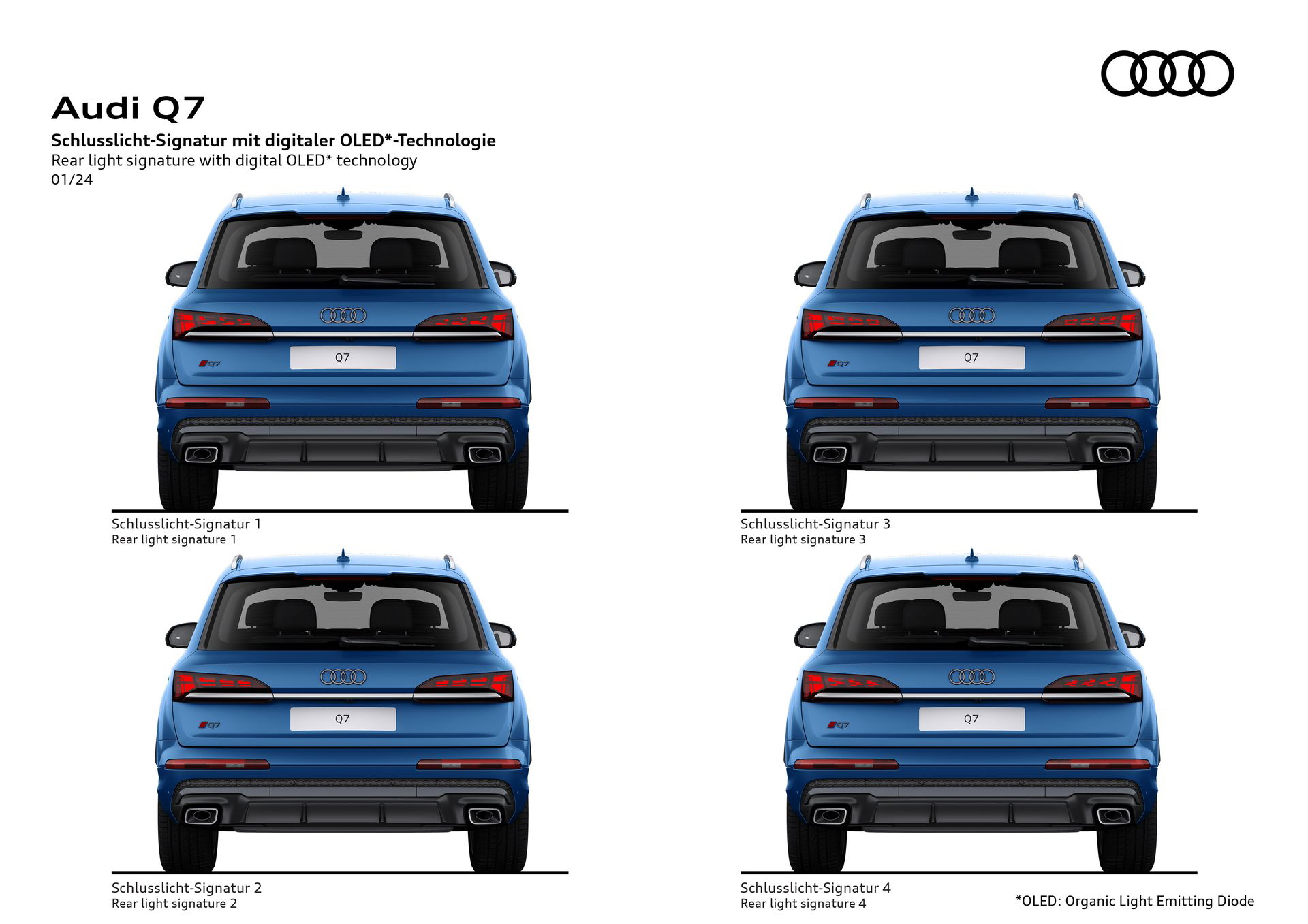 Vistas traseras del Audi Q7 2024 mostrando variaciones de diseño.