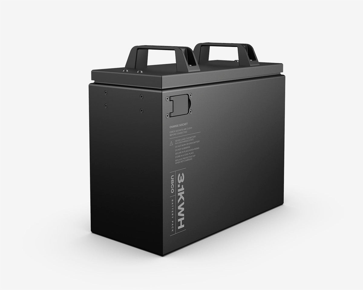 Batería portátil del UBCO 2x2 eBike, esencial para la autonomía del vehículo.