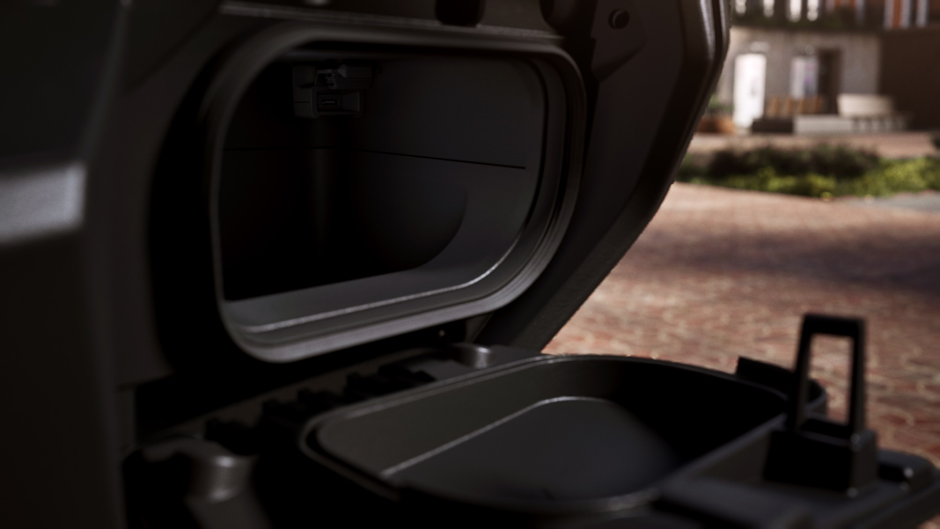 Detalle del compartimento de carga BMW C 400 GT, robustez alemana.