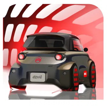 Vista trasera-lateral del Citroën AMI 2025, destacando su diseño compacto.