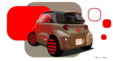 Vista trasera y lateral del Citroën AMI 2025, un concepto urbano revolucionario.