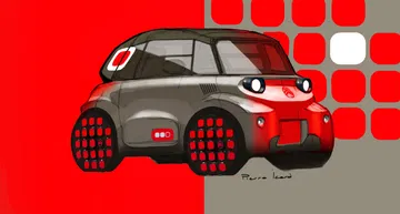 Visión trasera-lateral del Citroën AMI 2025, mostrando su diseño compacto y urbano.