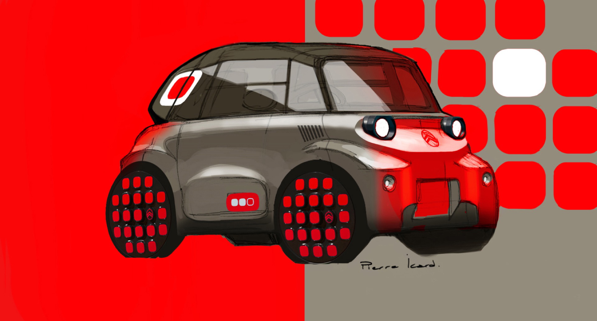 Visión trasera-lateral del Citroën AMI 2025, mostrando su diseño compacto y urbano.