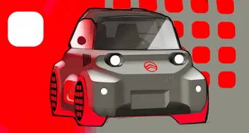 Vista posterior lateral del innovador Citroën AMI 2025, minimalista y funcional.