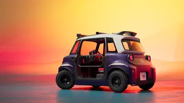 Vista del Citroën Ami Buggy Concept, todoterreno compacto y sin puertas.