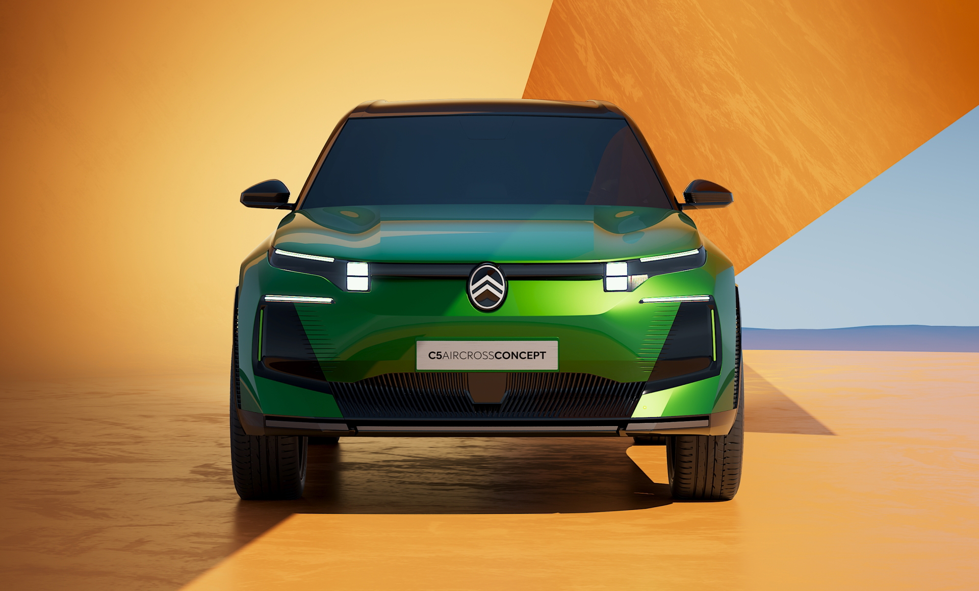 Vista frontal del nuevo Citroën C5 Aircross, destacando su diseño renovado.