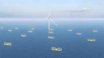 Vista de un generador híbrido que combina energía solar y eólica.