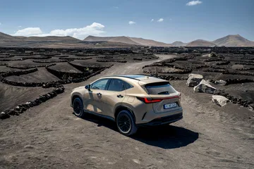 Lexus NX 350h Overtrail posa en entorno natural demostrando su capacidad todoterreno.