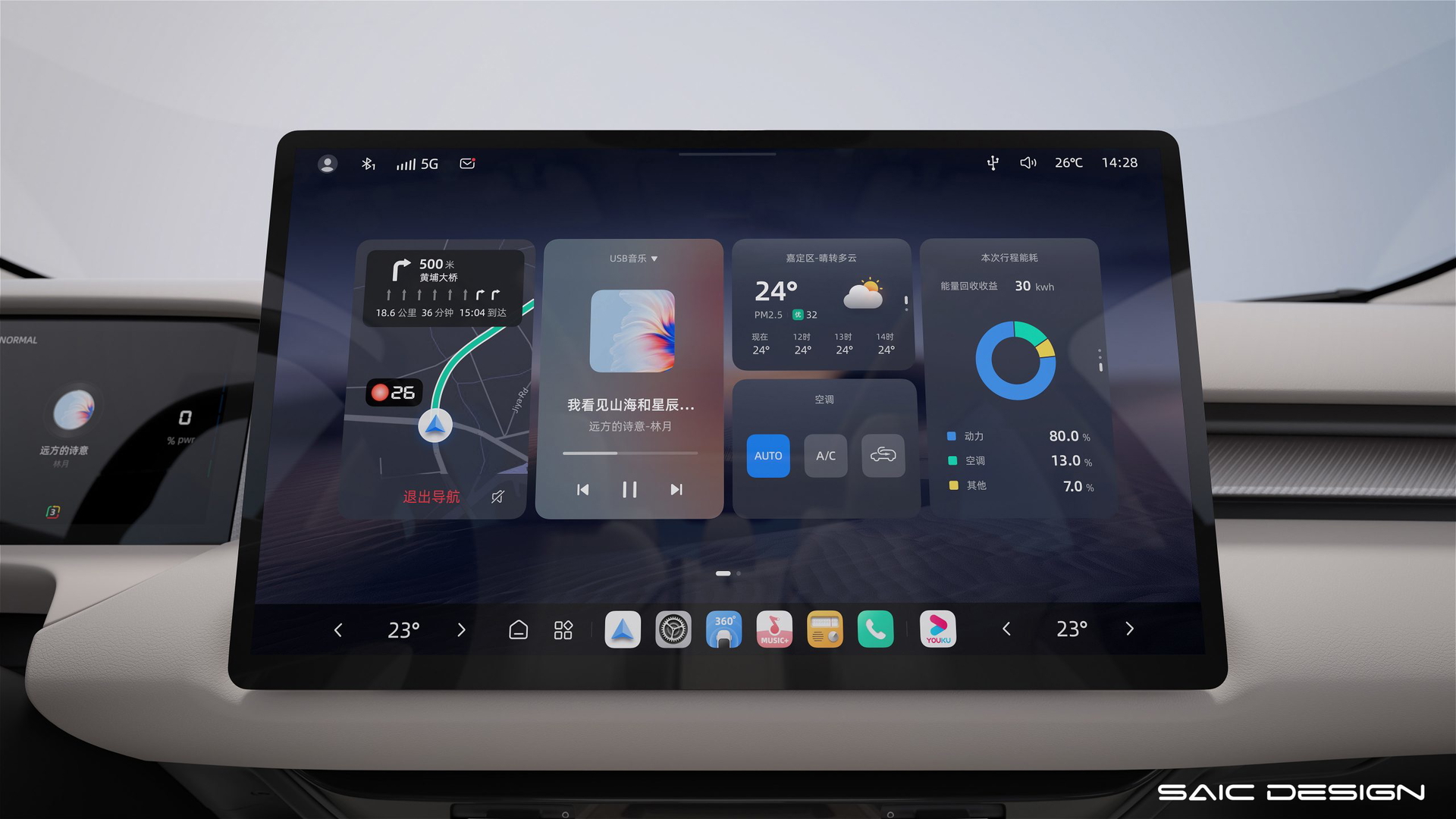 Pantalla táctil central del MG ES5, muestra de tecnología y conectividad.