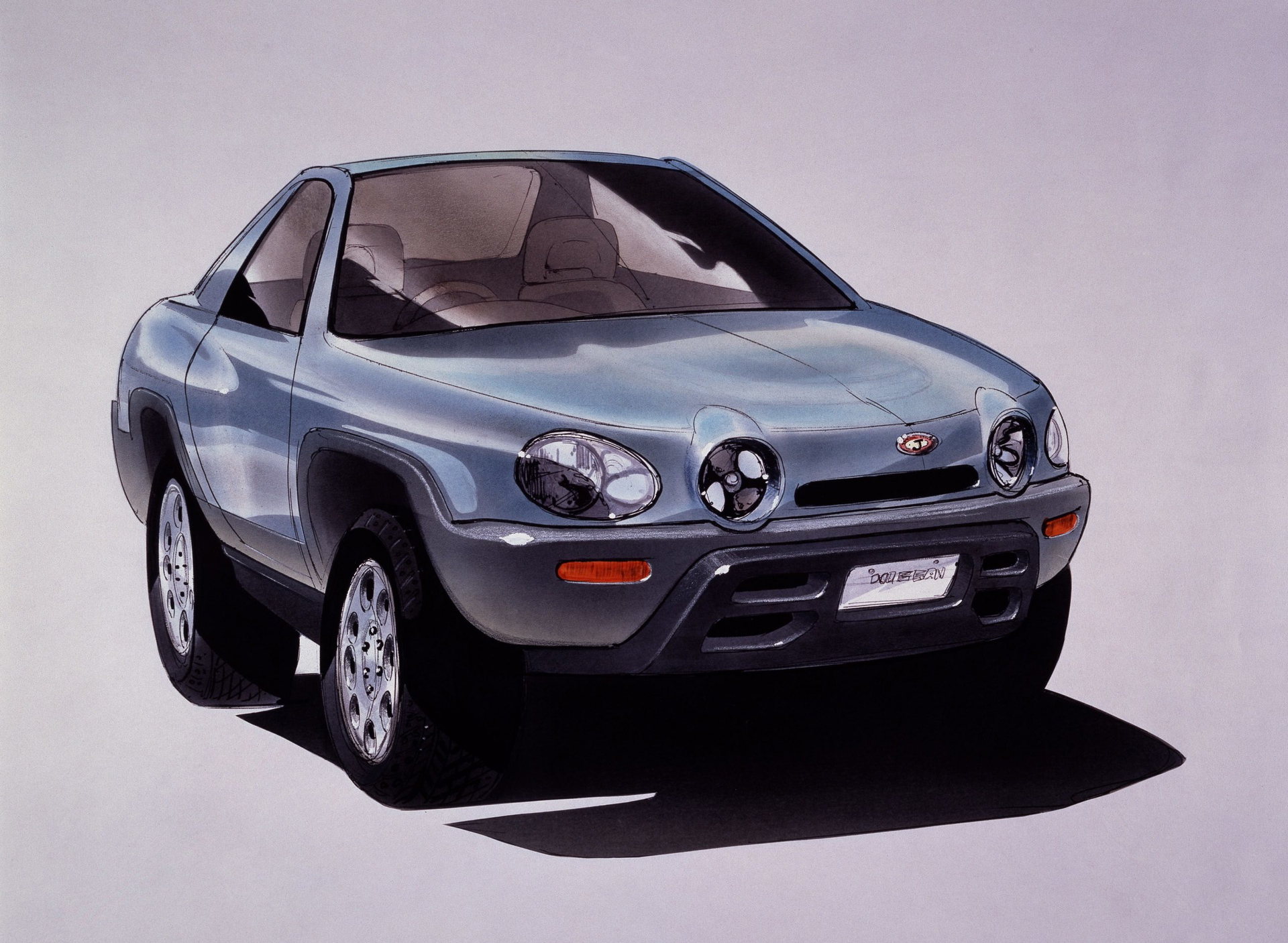 Vista angulada del Nissan Judo, resaltando su diseño futurista y líneas robustas.