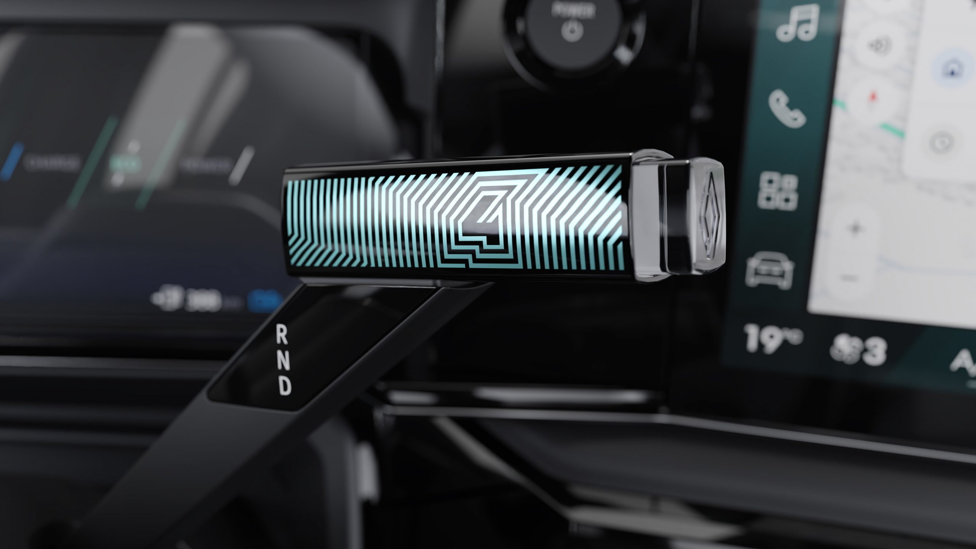 Renault 4 2025 muestra su moderno selector de marchas con diseño futurista.