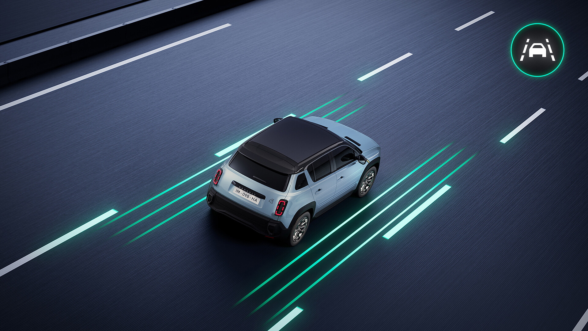 Vista aérea del Renault 4 que destaca su diseño de techo y líneas laterales
