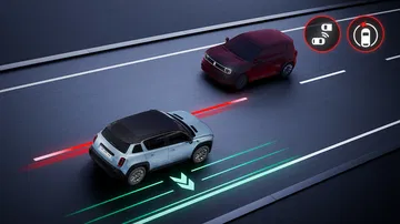 Vista aérea del Renault 4 2025 destacando su diseño trasero y lateral.
