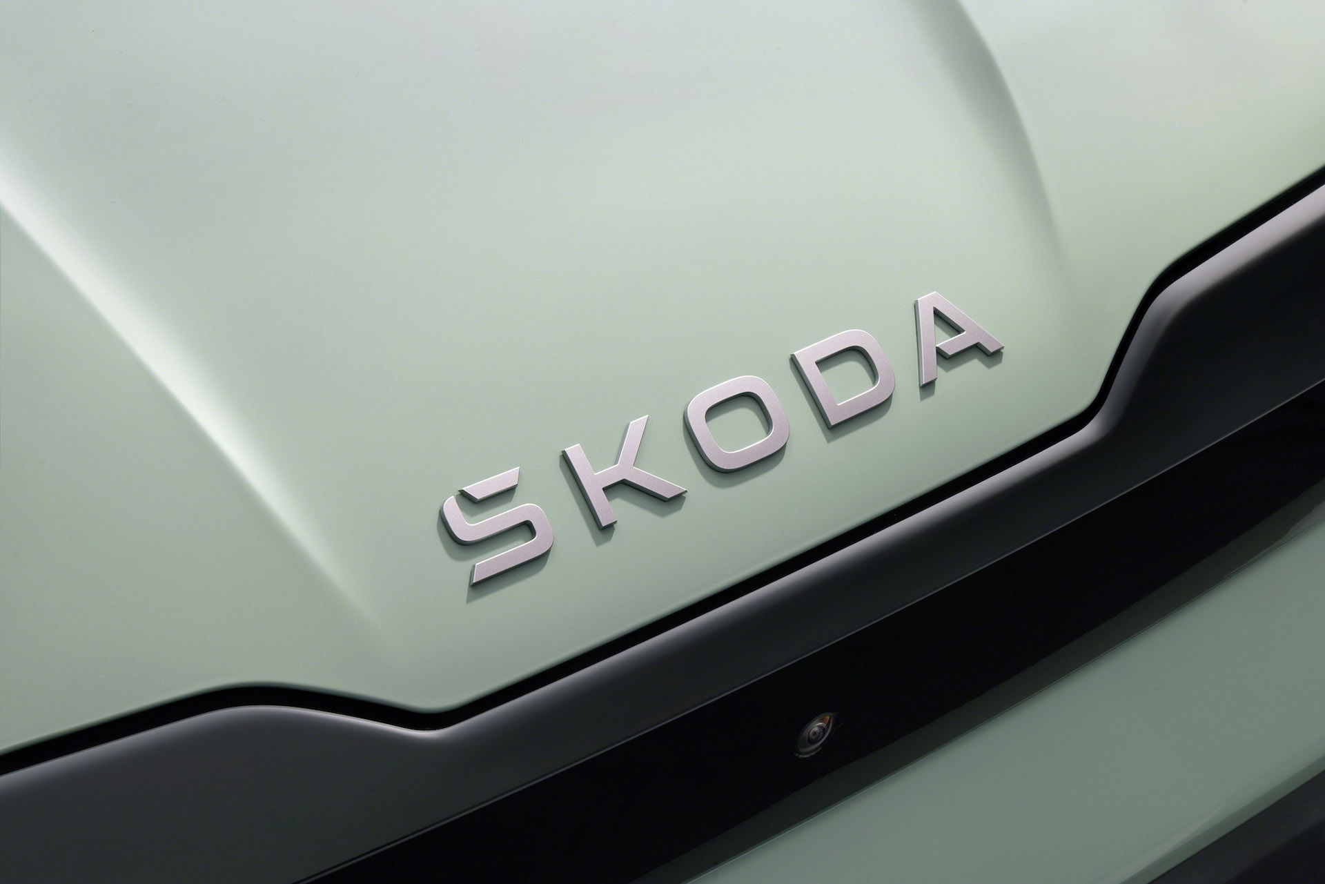 Vista cercana del emblemático logo de Škoda.