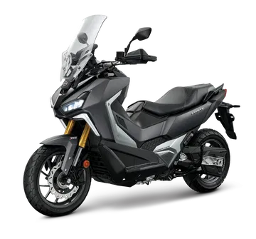 Vista lateral SYM ADXTG400, muestra diseño aerodinámico.