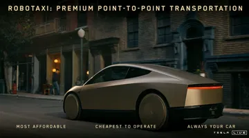 Vista trasera-lateral Tesla CyberCab, diseño futurista y minimalista