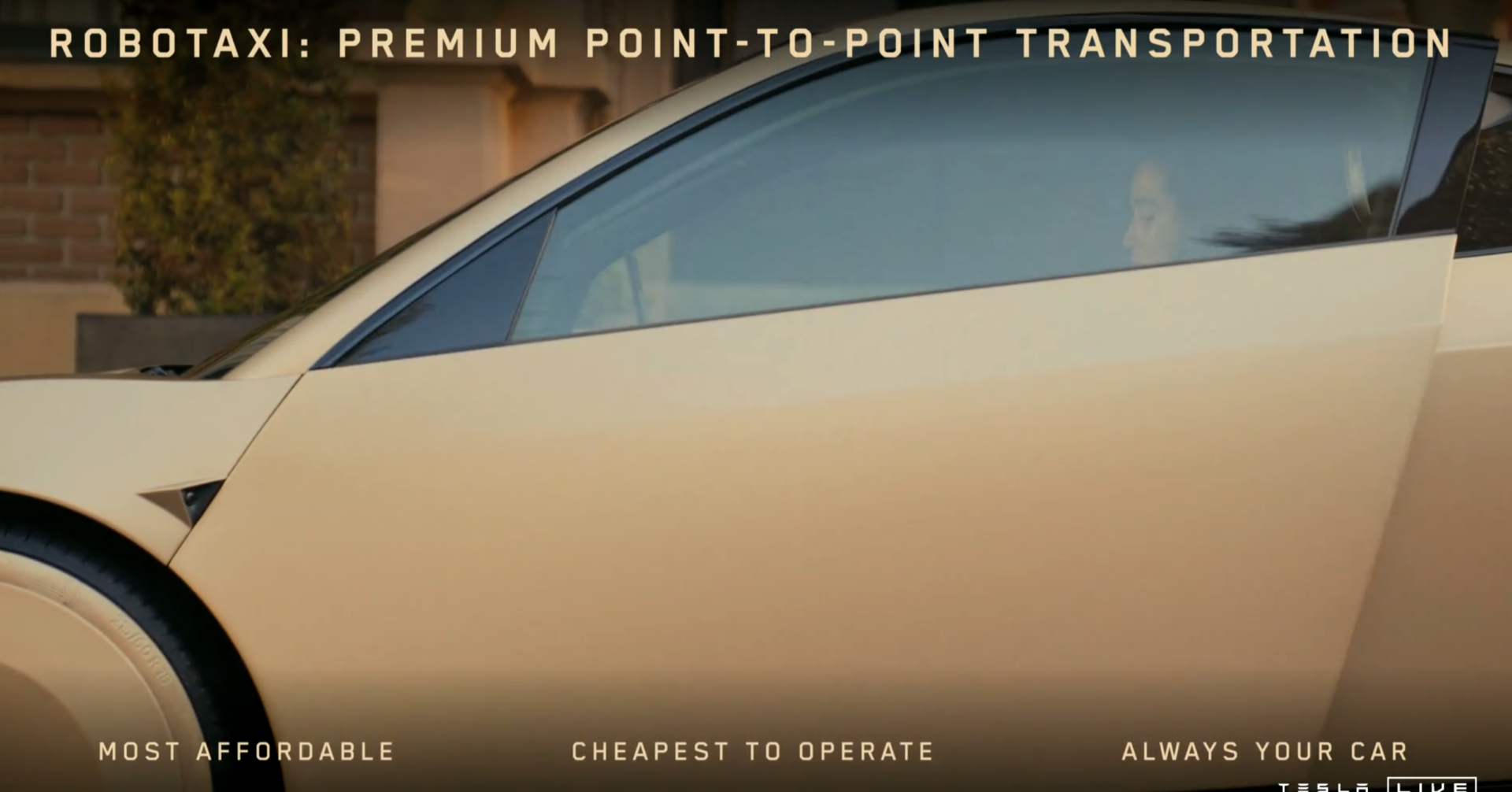 Vista lateral del revolucionario Tesla CyberCab.