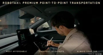 Vista interna del futuro Tesla Cybercab sin volante ni pedales