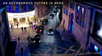 Vista aérea del Tesla Cybercab durante su presentación en 2024