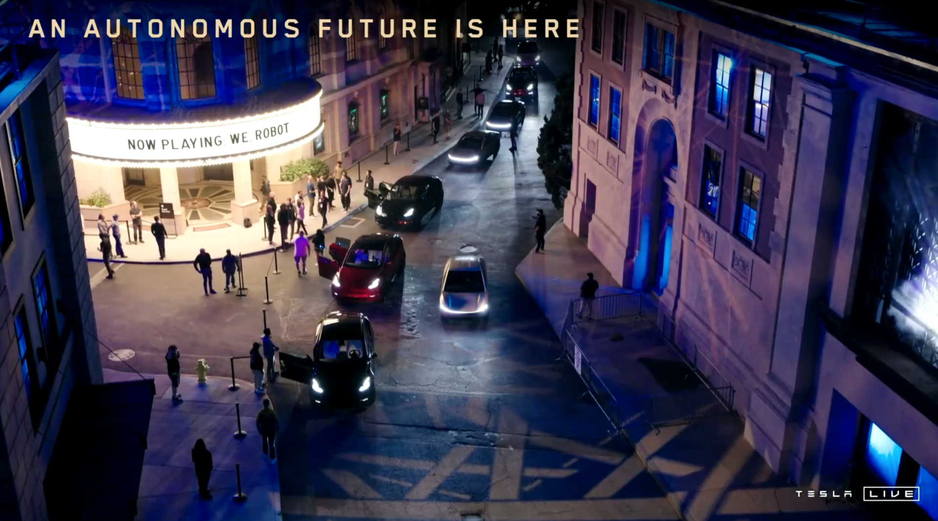 Vista aérea del Tesla Cybercab durante su presentación en 2024