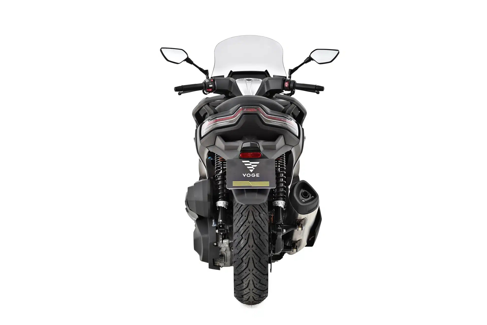 Vista frontal y lateral del Voge SR4 MAX T-19, destacando su diseño GT y motor de 34 CV.