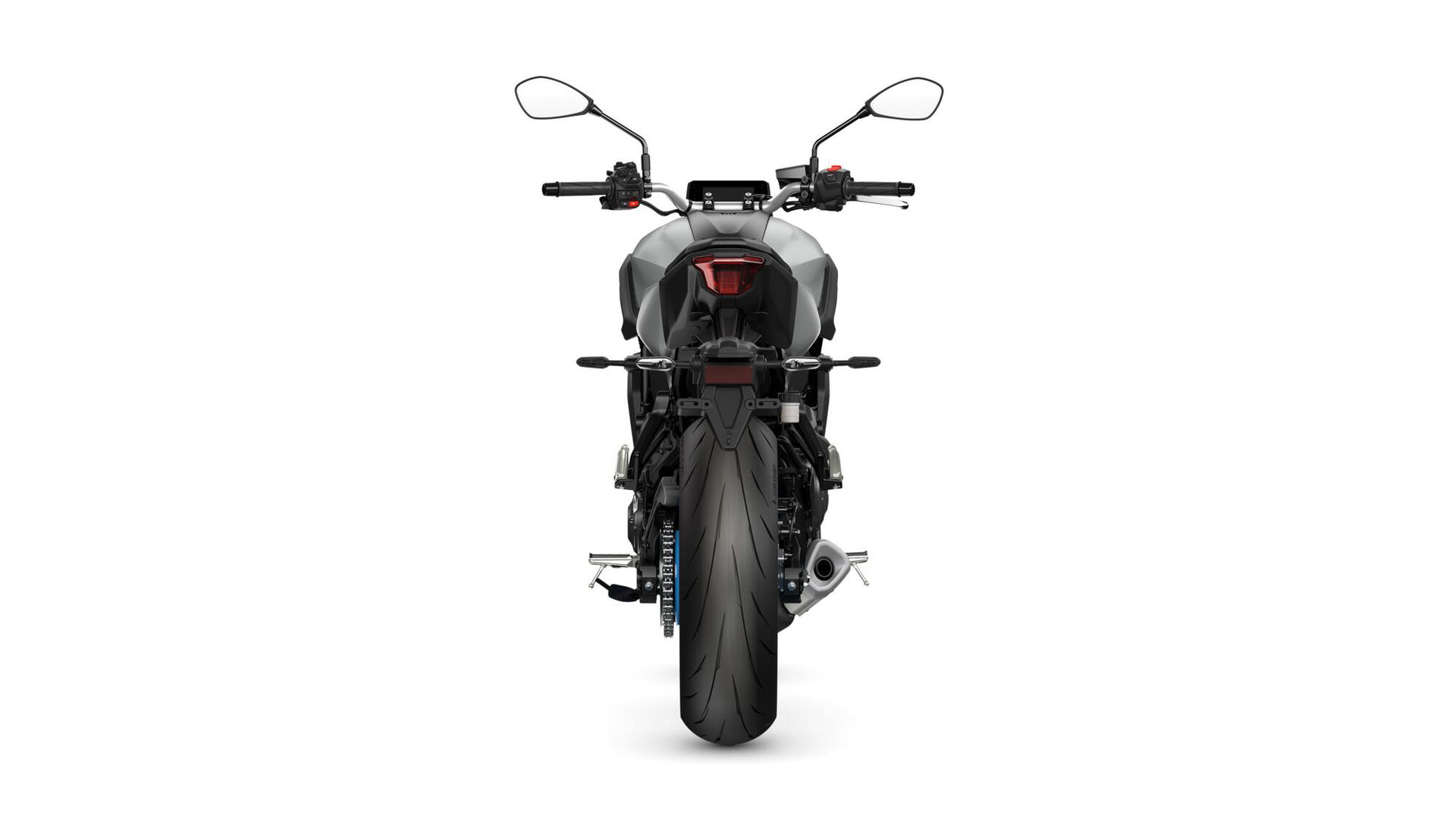 Vista frontal Yamaha MT-07 2025, diseño agresivo y compacto.