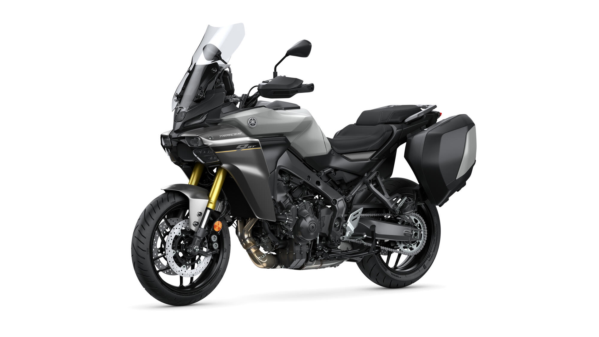 Vista lateral Yamaha Tracer 9 MY 2025, crossover con alta tecnología.
