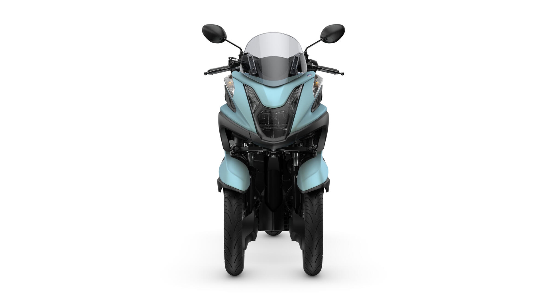 Vista frontal Yamaha Tricity 125 con diseño innovador y tres ruedas.